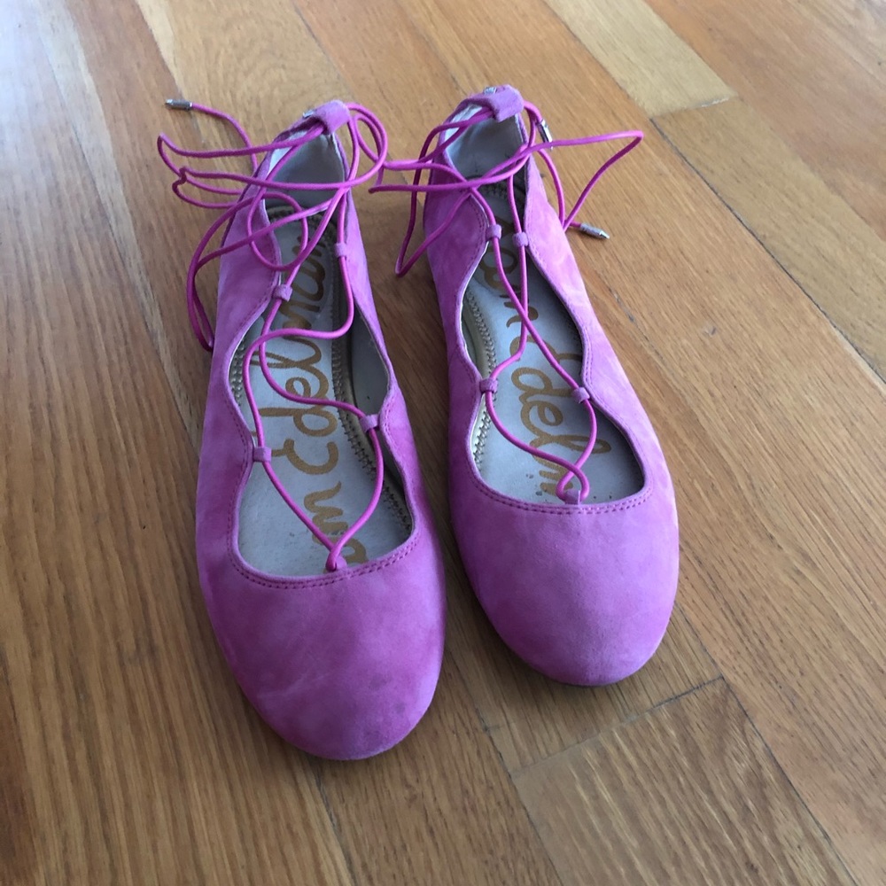 Hot pink Sam Edelman lace up flats